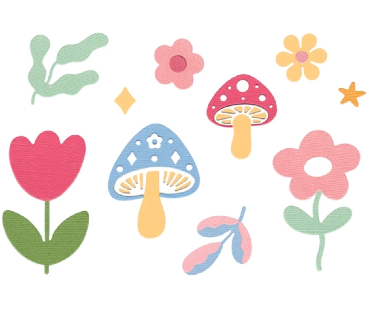 Sizzix Thinlits Die Set 24PK - Happy Florals Mushrooms by Letters by Shells